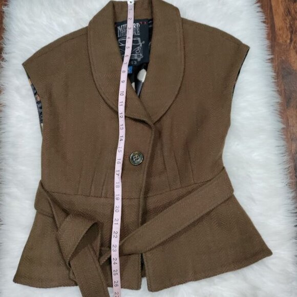 Millard Fillmore Brown Wool Blend Collared Belted Vest Women's Size Medium - Picture 9 of 10
